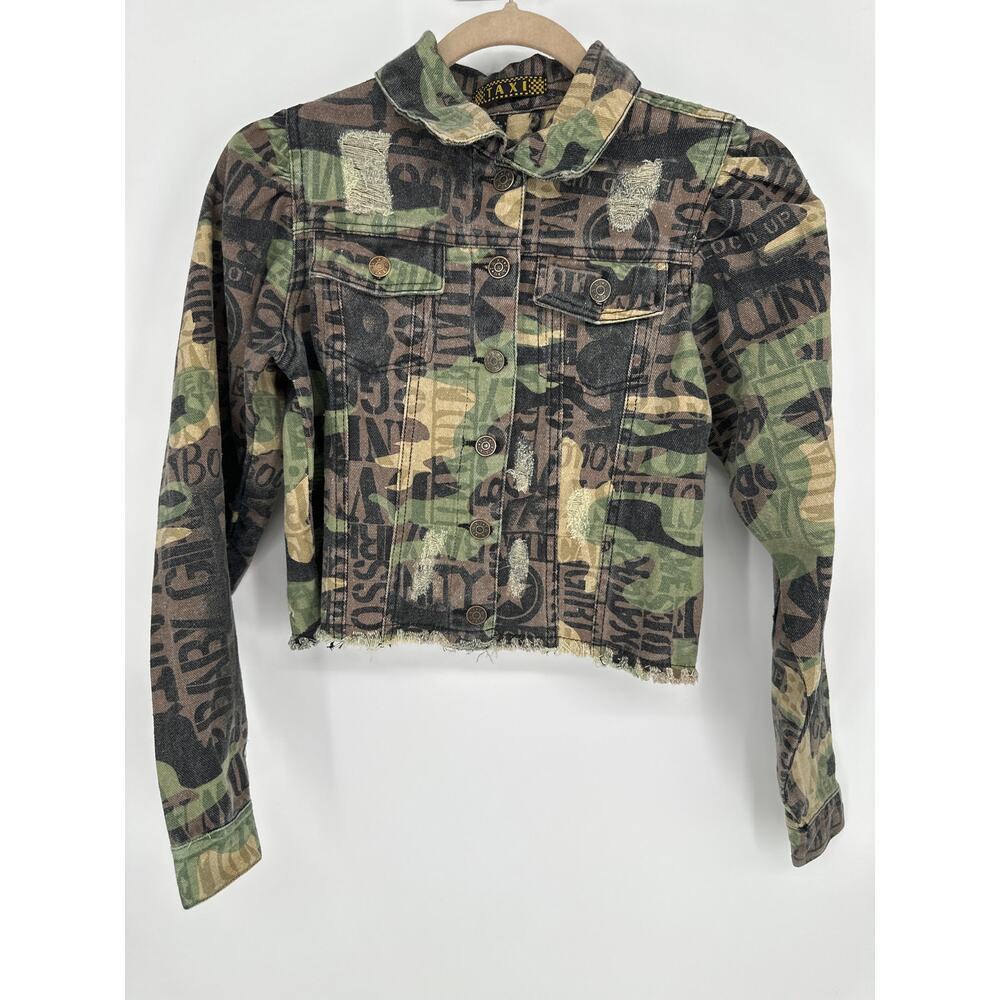 TAXI PREMIUM CAMO CROPPED DENIM JACKET WOMEN SIZE S